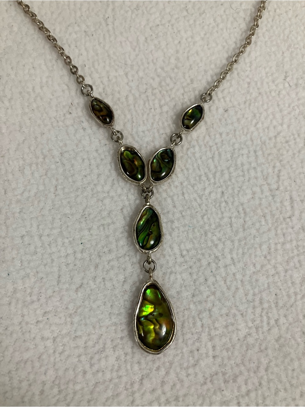 vintage CH Carolina Herrera fashion jewelry abalone and silver necklace